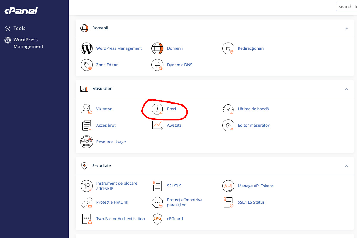 erori cpanel logs