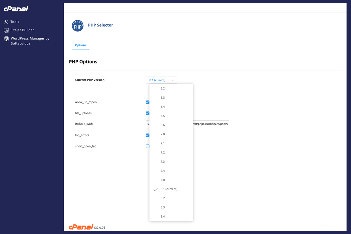Cum schimbi versiunea PHP în cPanel pentru WordPress
