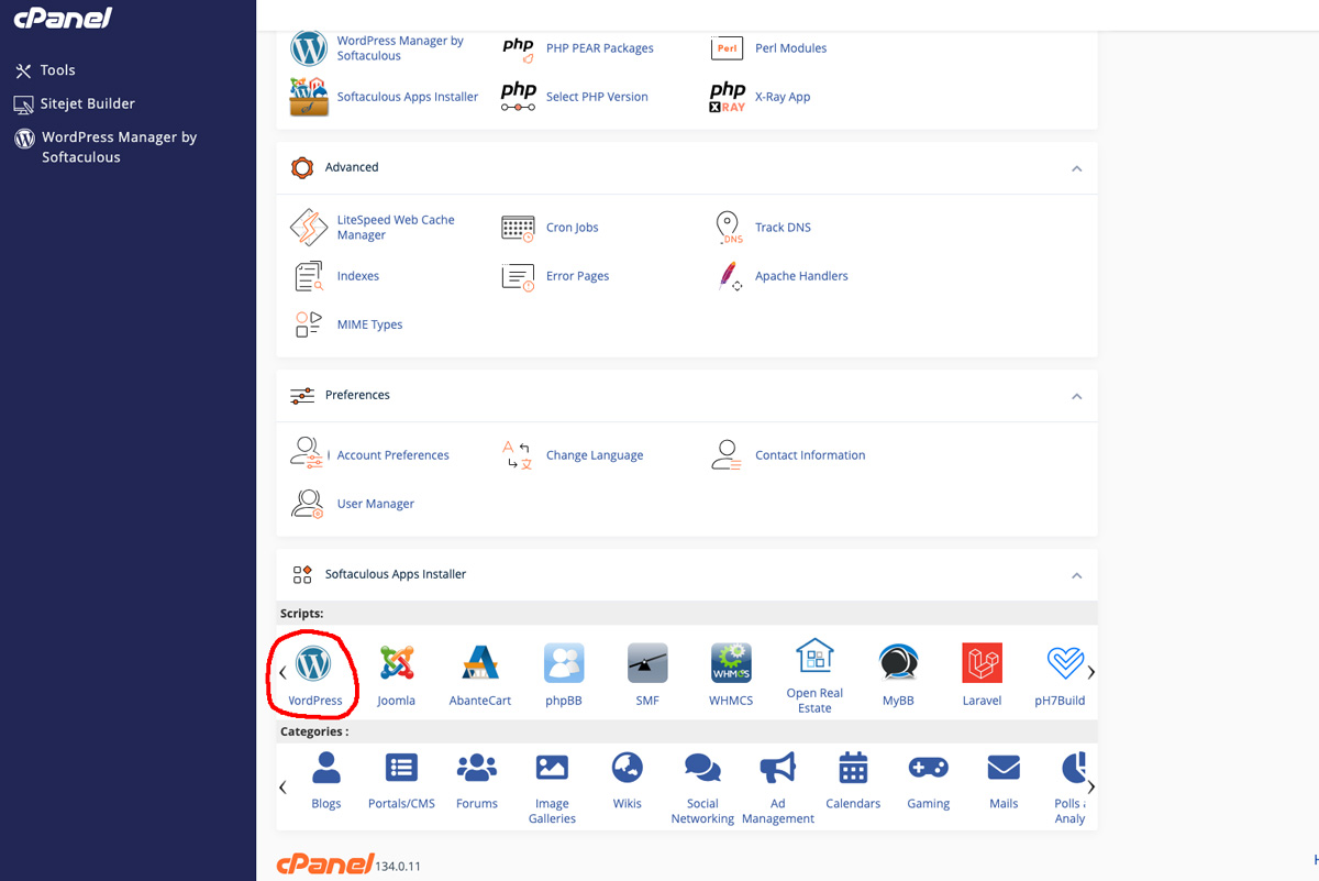 wordpress softaculous cpanel