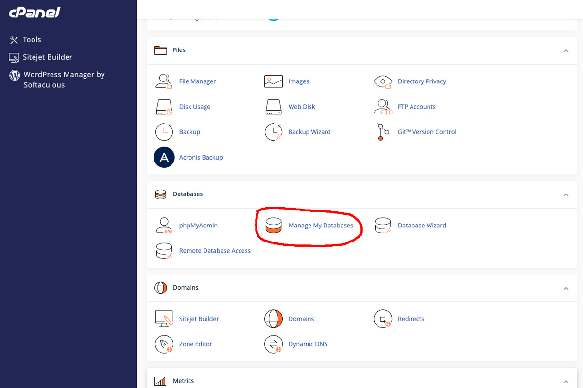 manage my databases cpanel