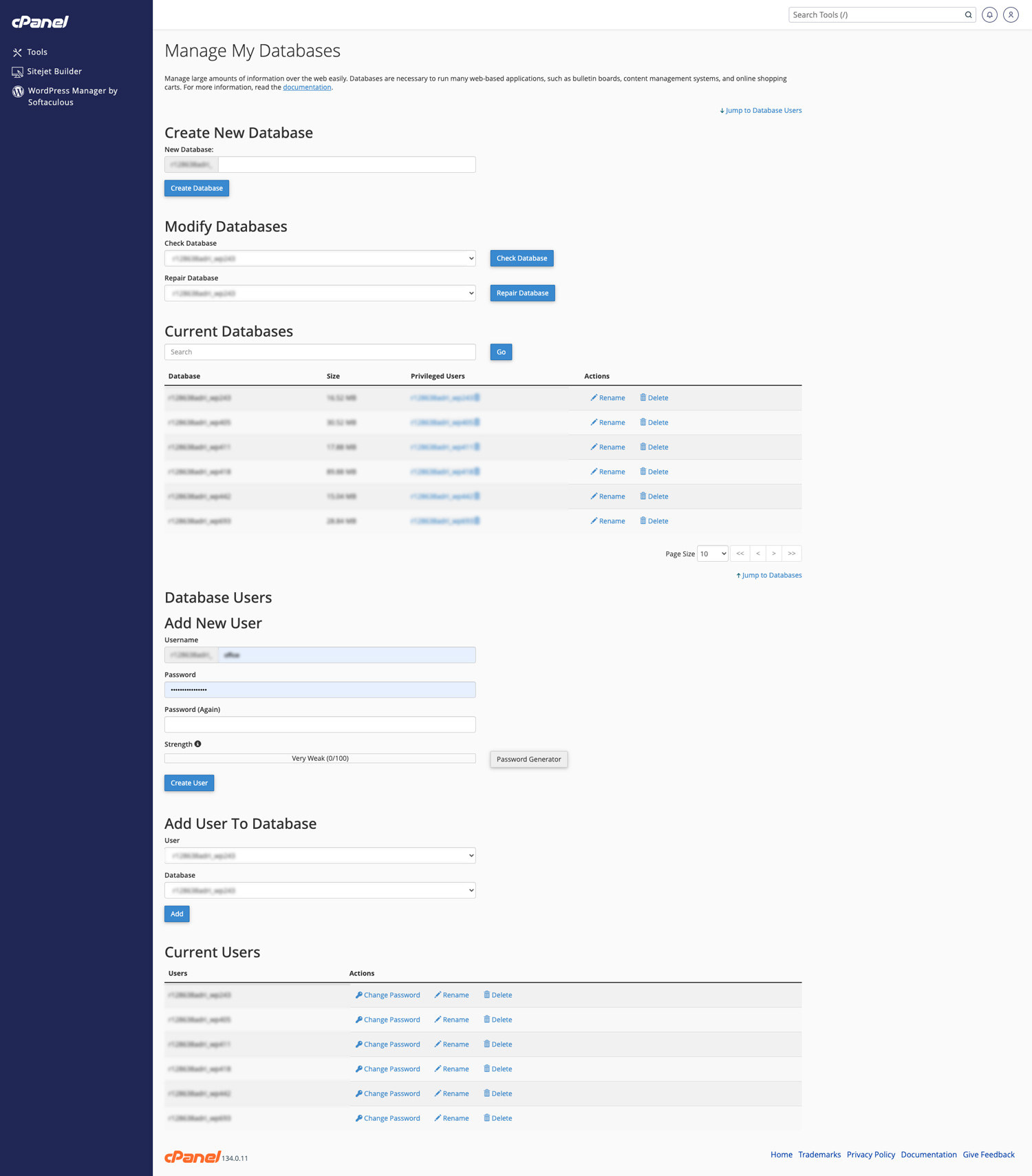 creare baza de date cpanel