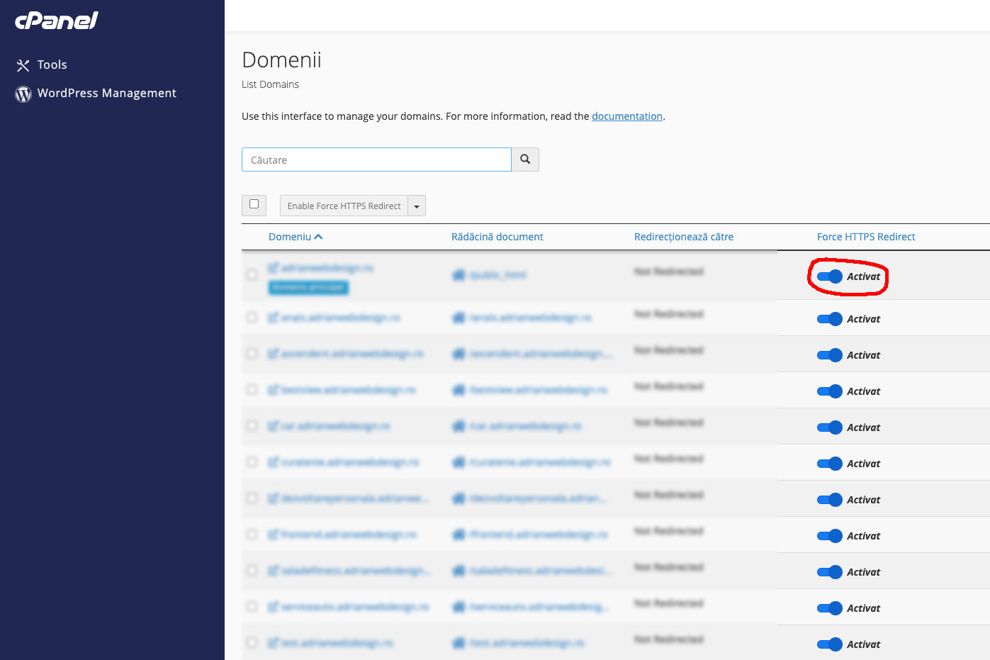 Activează Force HTTPS Redirect