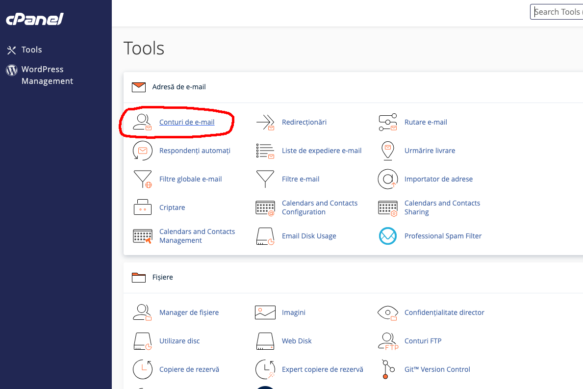Conturi de email cPanel