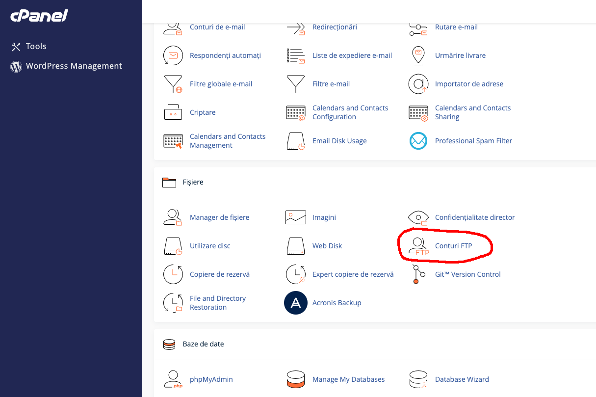 acces conturi ftp cpanel