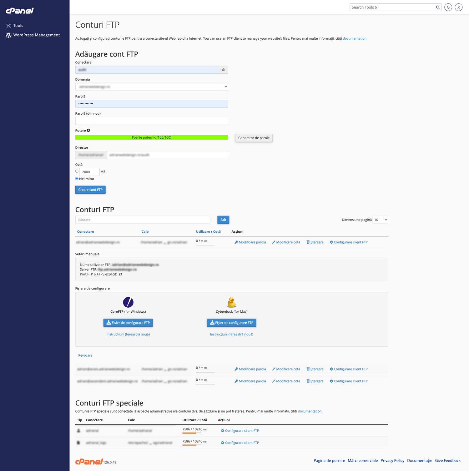creare cont ftp cpanel