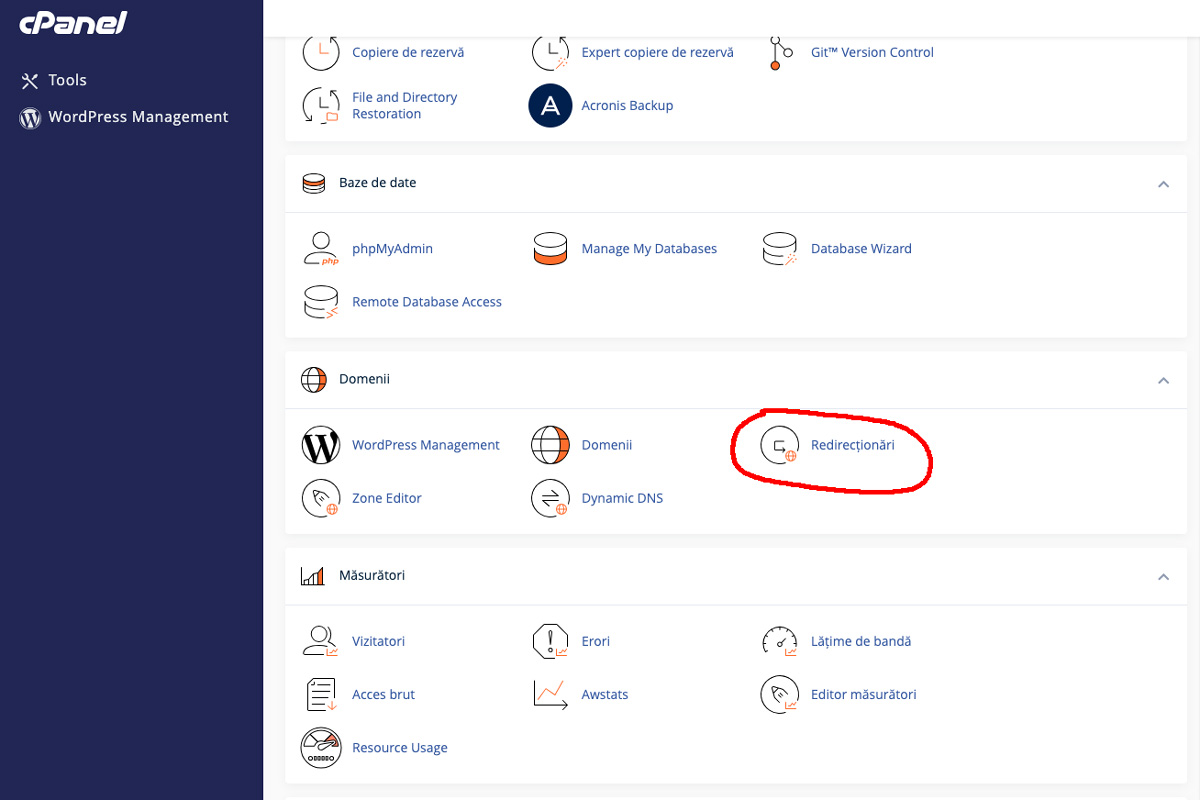 redirectionari cpanel