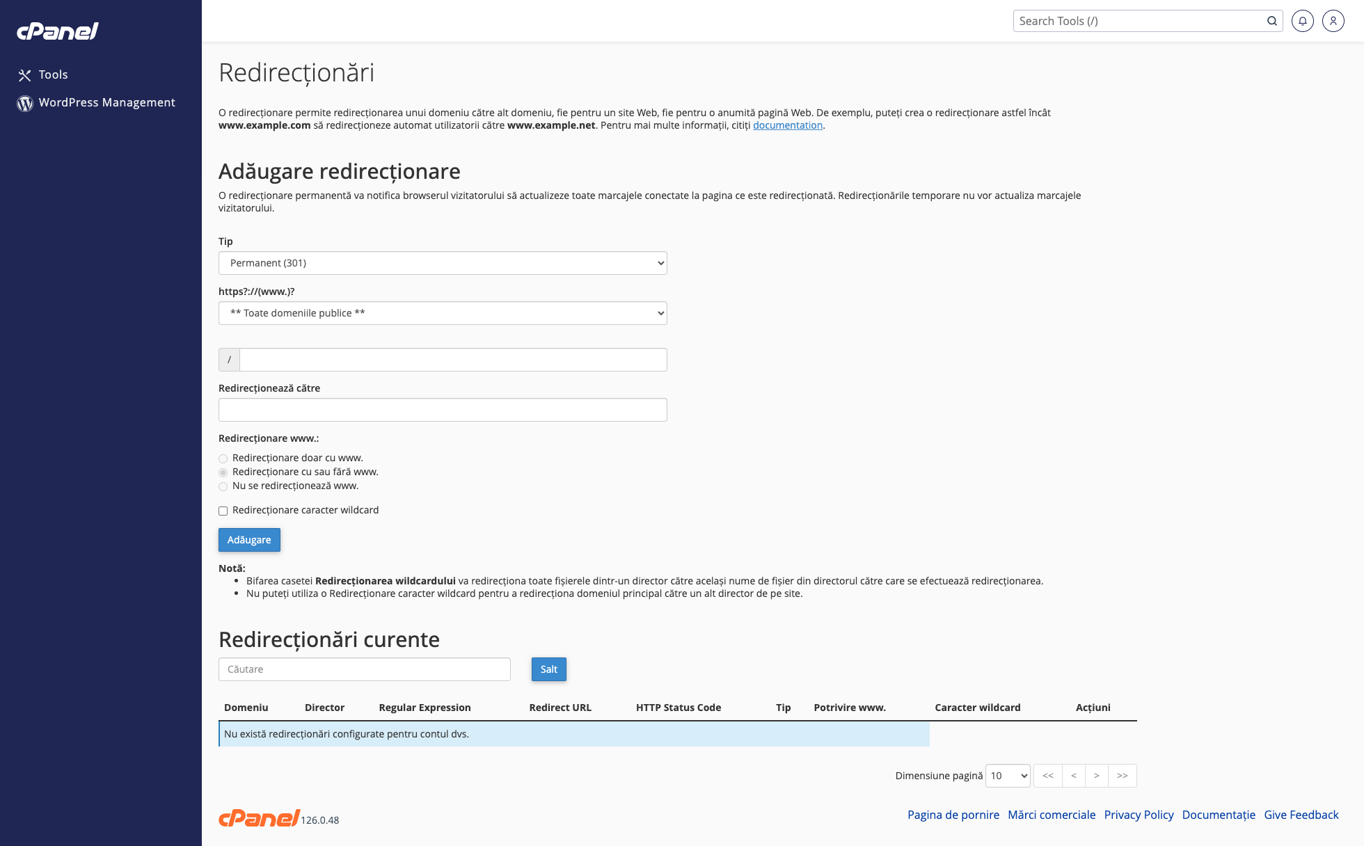 configurare redirectionare domeniu cpanel